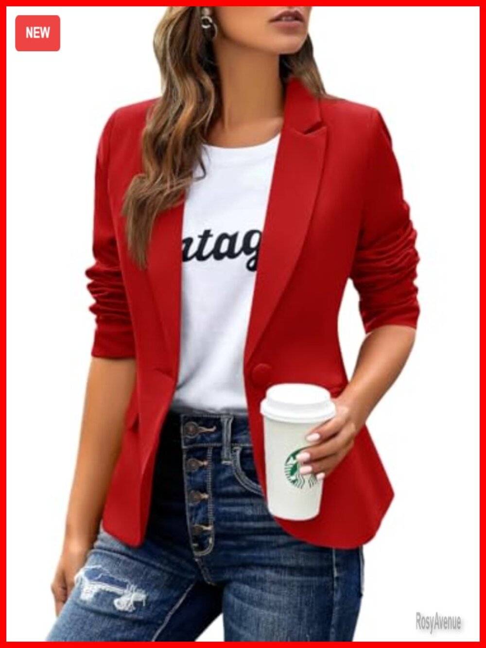 Women's Business Casual Blazer Notched Lapel Work Suit Jacket Polyester Spandex